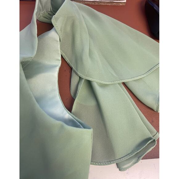 BRIDESMAID SZ 12 L Green Vneck draped sleeve lace up maxi formal dress NEW B49 - Picture 9 of 9